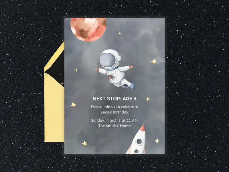 Watercolor Rockets - 3rd_birthday - Invitation