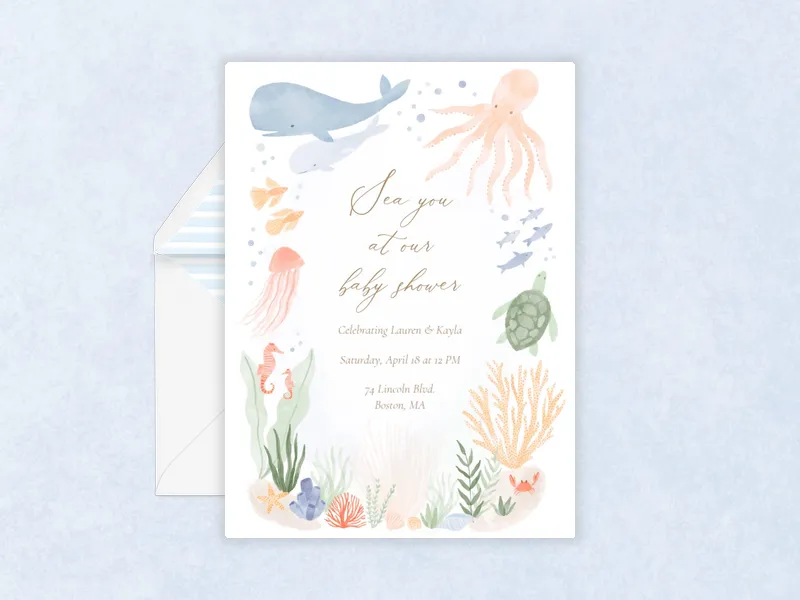 Watercolor Sea Life - baby_sprinkle - Invitation