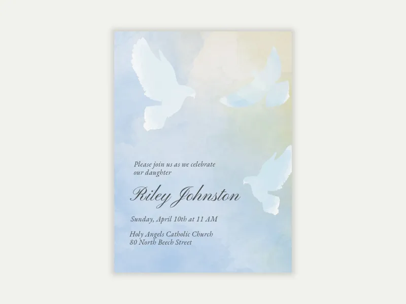 Watercolor Doves - christening - Invitation