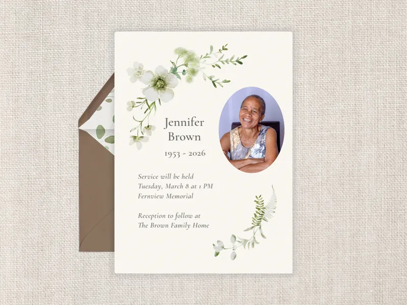 White Flowers & Greenery (Photo) - funeral_memorial_service - Invitation