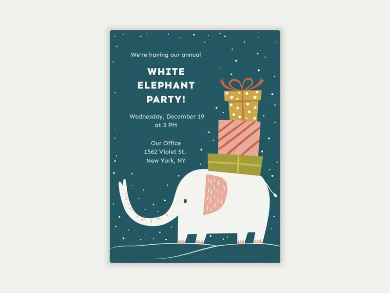 Winter White Elephant Invitation free template design