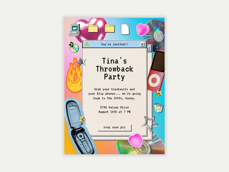 Y2K XOXO Invitation free template design