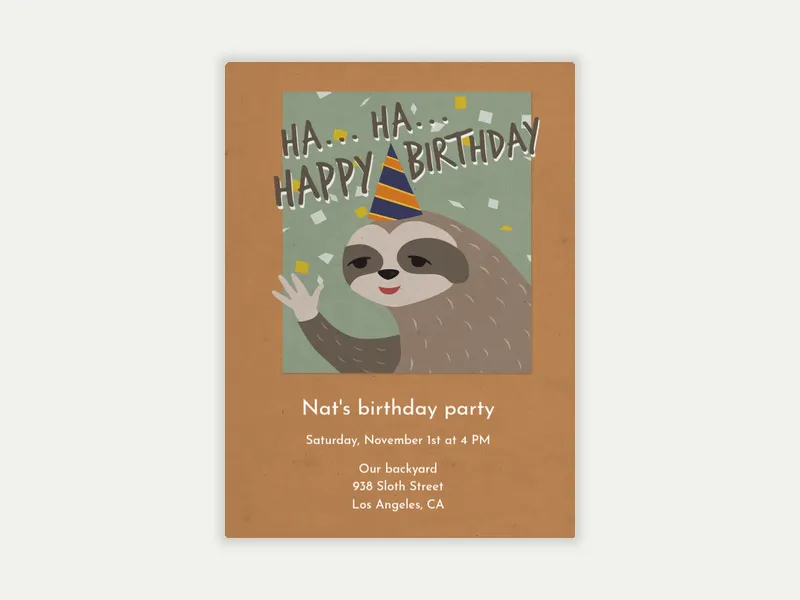 Zoo Sloth Birthday Invitation free template design