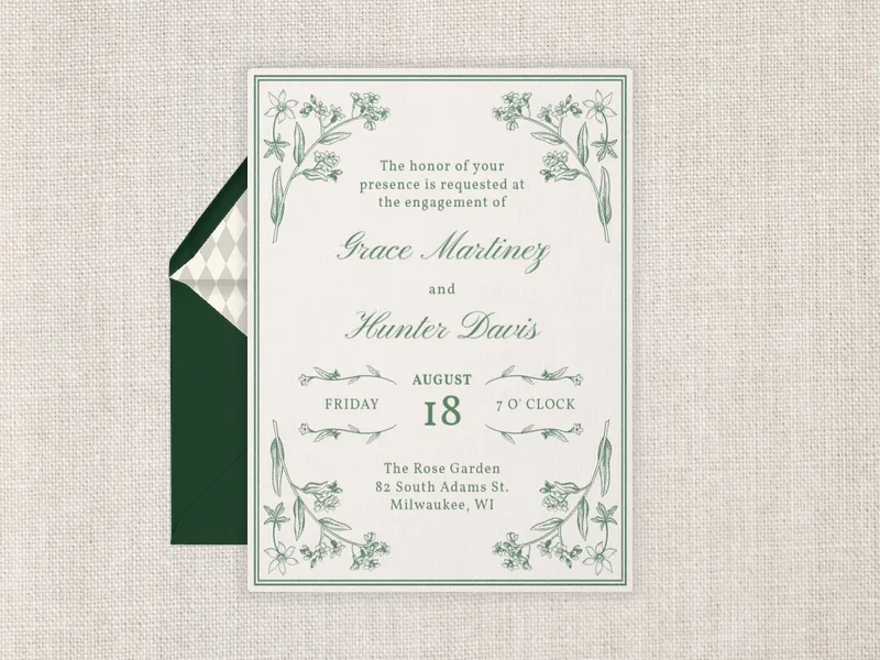 Vintage Embossed Florals - engagement - Invitation