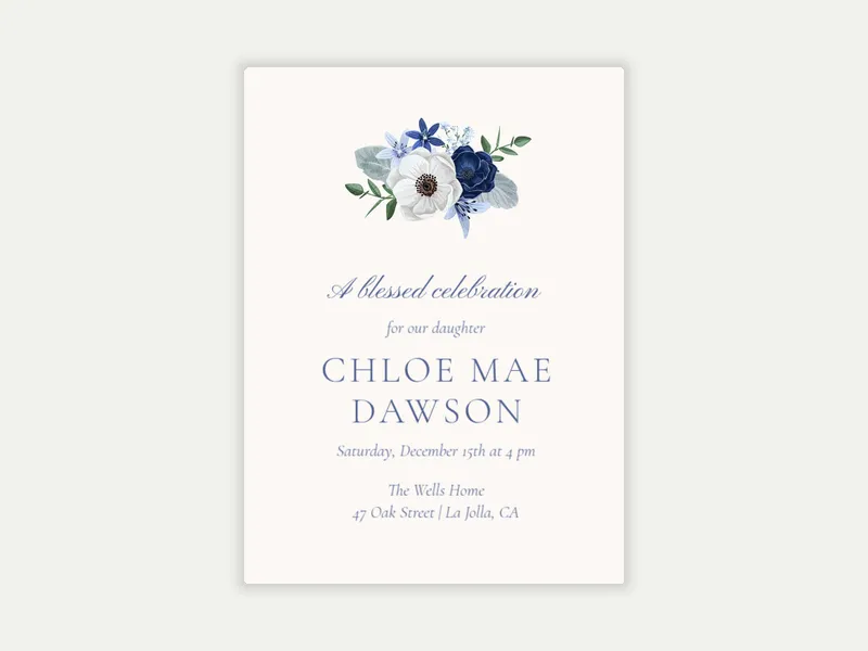 Snowbell Blooms - baptism - Invitation
