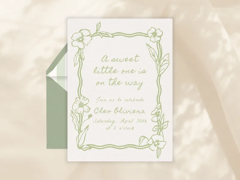 Hand-Drawn Botanical Border Invitation premium template design