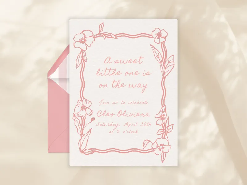 Hand-Drawn Botanical Border Invitation premium template design