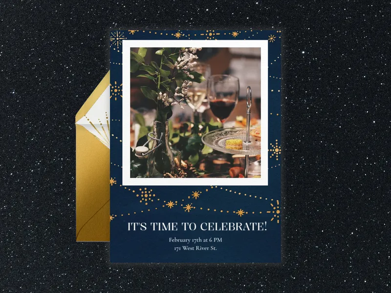 Festive Gold Stars (Photo) Invitation premium template design