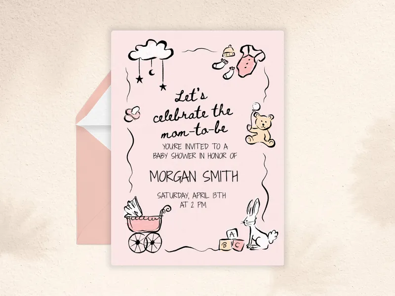 Baby Pink Nursery Invitation premium template design
