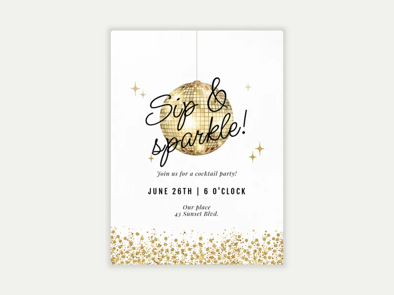 Gold on White Disco Invitation free template design