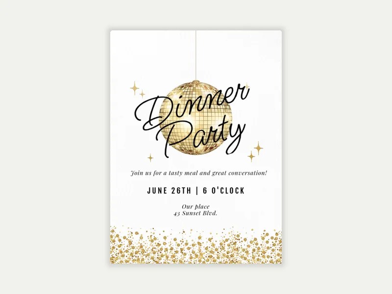 Gold on White Disco Invitation free template design