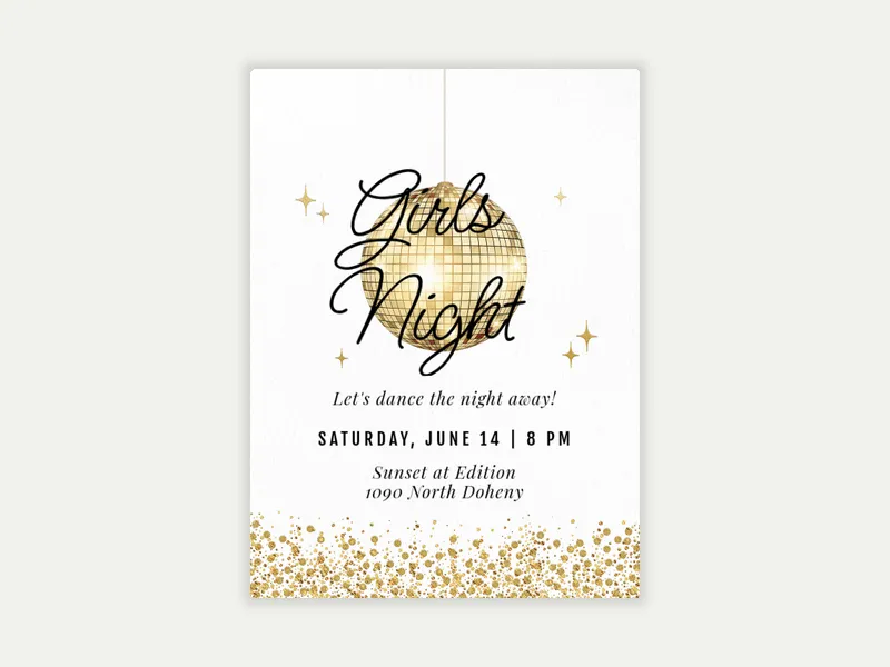 Gold on White Disco - girls_night - Invitation