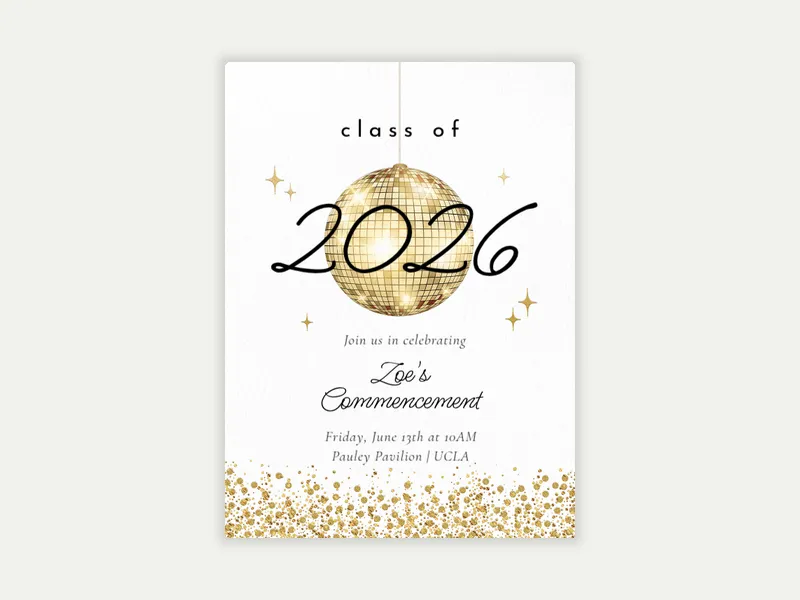 Gold on White Disco - spring - Invitation