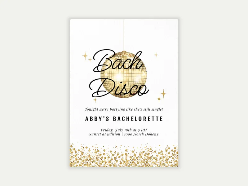Gold on White Disco Invitation free template design