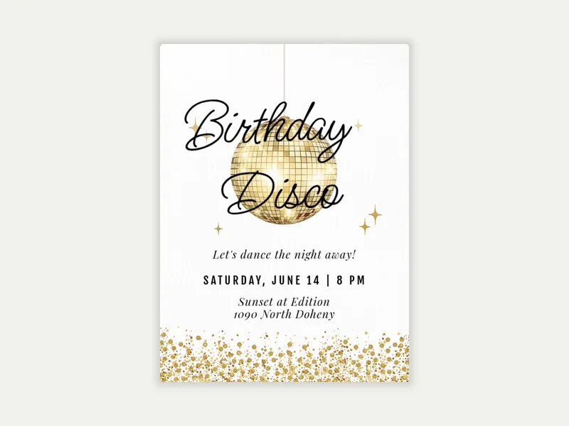 Gold on White Disco Invitation free template design