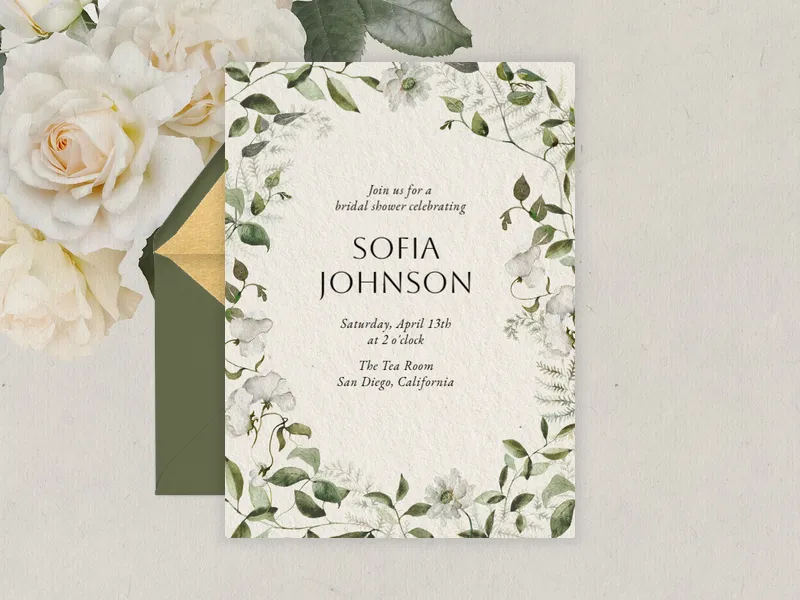 White Flowers & Greenery Invitation premium template design