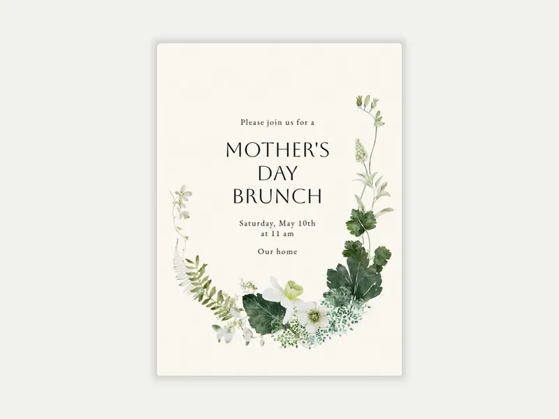 White Flowers & Greenery Wreath Invitation free template design
