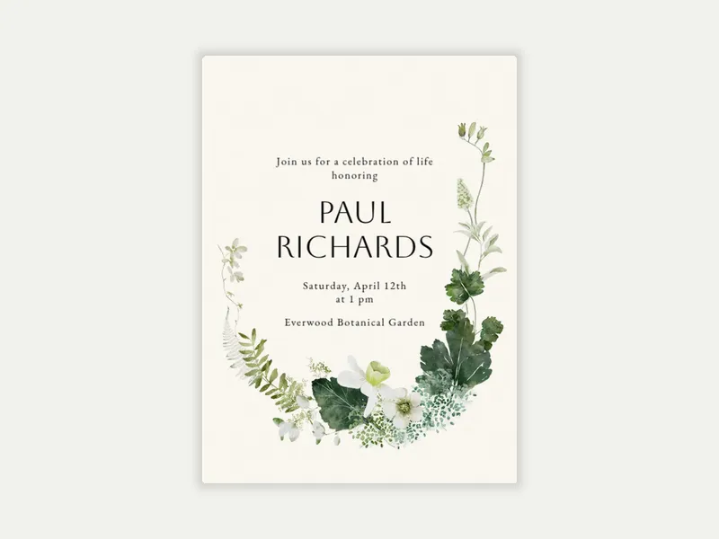 White Flowers & Greenery Wreath Invitation free template design