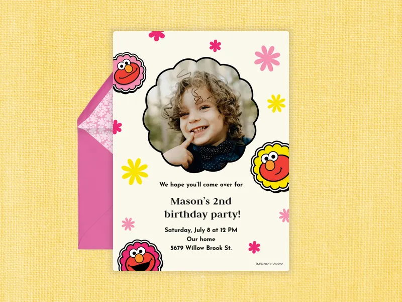 Sesame Street: It’s Elmo! (Photo) Invitation premium template design