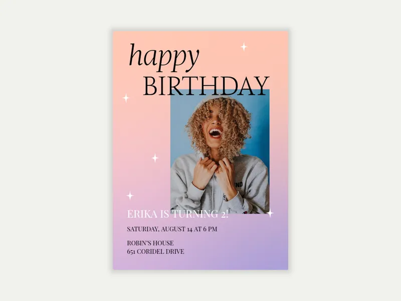 Birthday Gradient Sparkle (Photo) Invitation free template design