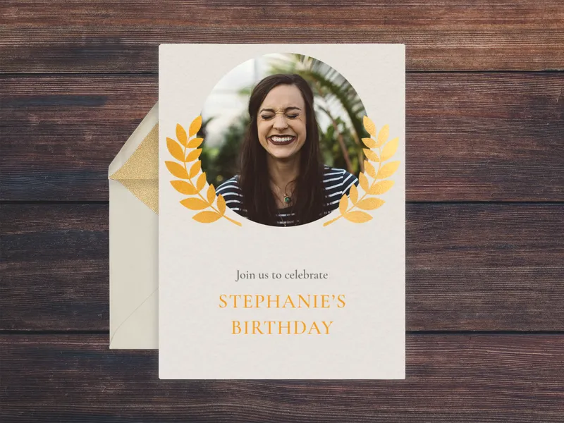 Gold Laurel Circle (Photo) Invitation premium template design