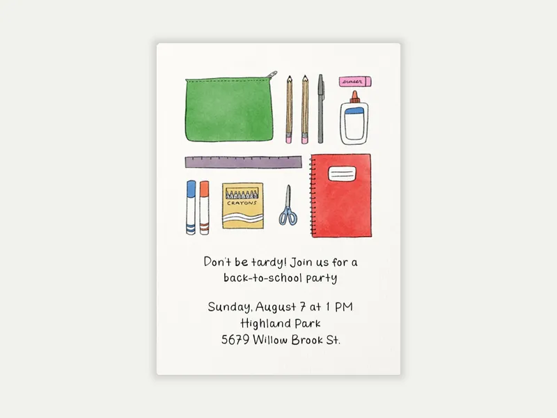 Hand-Drawn School Supplies Invitation free template design