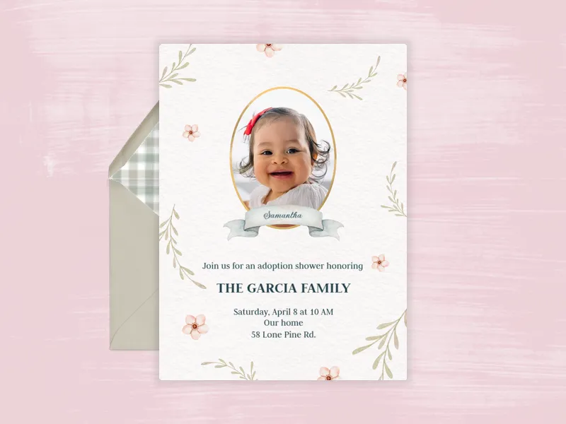 Cherry Blossoms & Greenery (Photo) Invitation premium template design