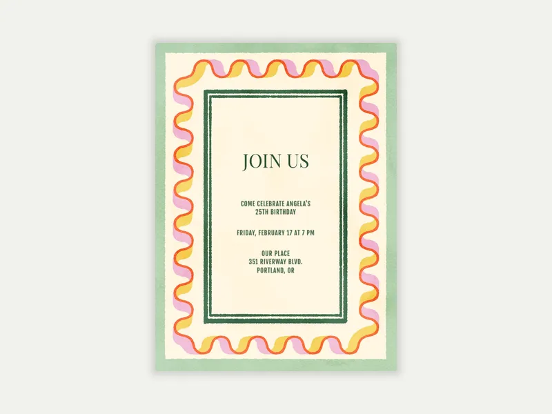 Block Print Squiggle Border Invitation free template design