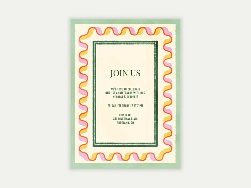 Block Print Squiggle Border Invitation free template design