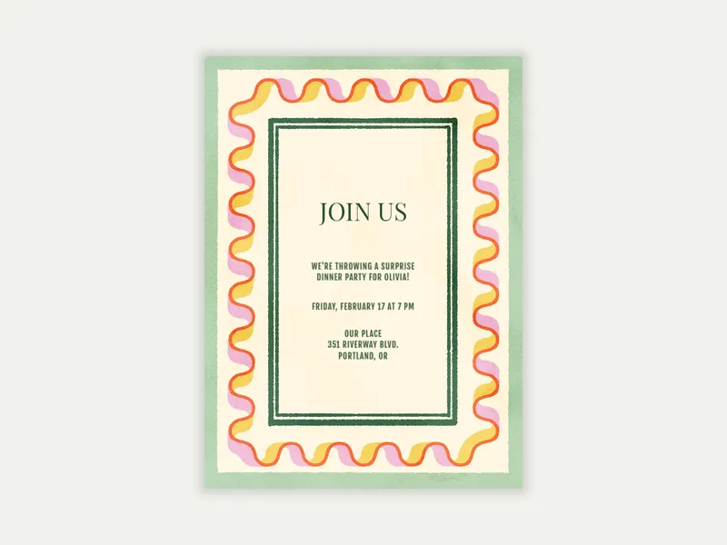 Block Print Squiggle Border Invitation free template design