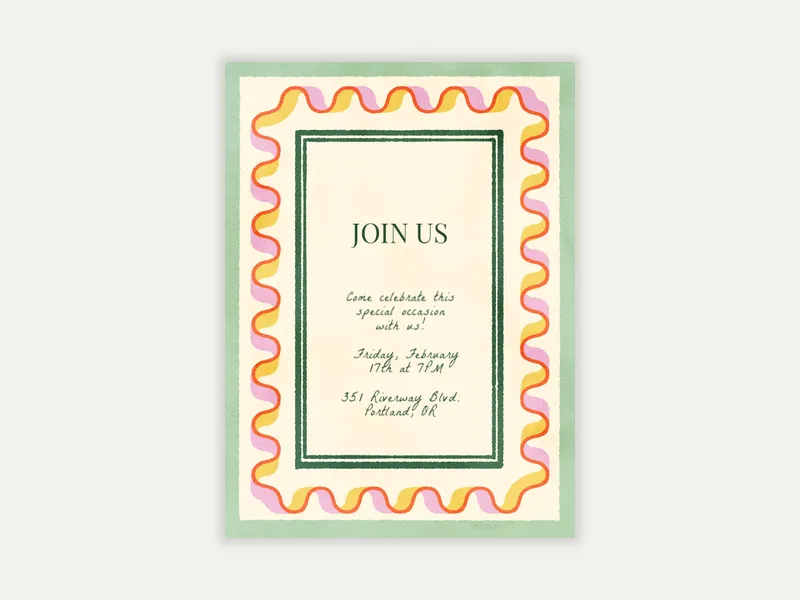 Block Print Squiggle Border Invitation free template design