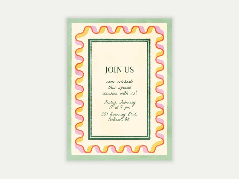 Block Print Squiggle Border Invitation free template design