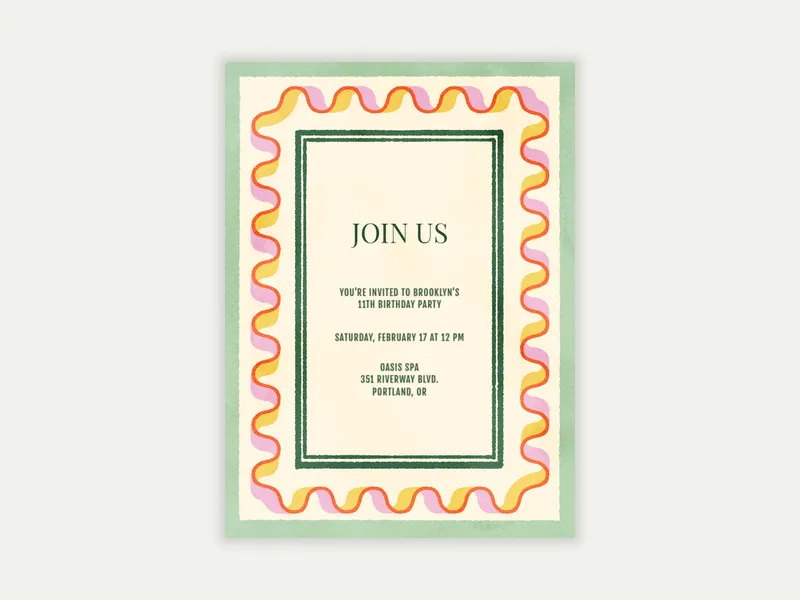 Block Print Squiggle Border Invitation free template design