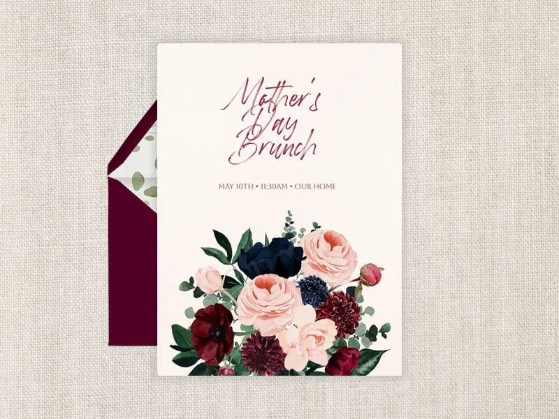Blush & Burgundy Blooms - mothers_day - Invitation