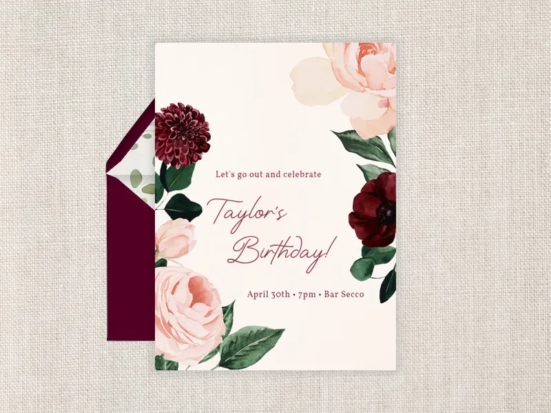 Blush & Burgundy Blooms Invitation premium template design