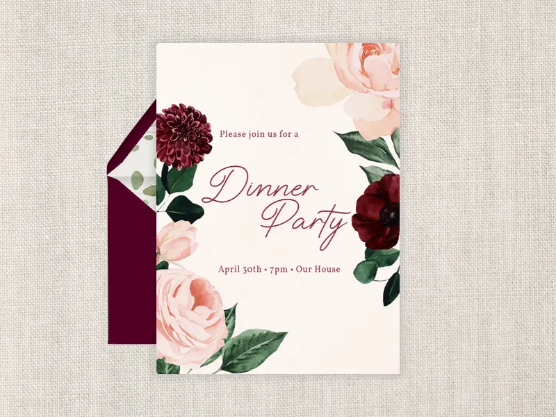 Blush & Burgundy Blooms - dinner_party - Invitation