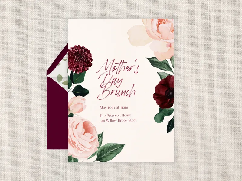 Blush & Burgundy Blooms Invitation premium template design