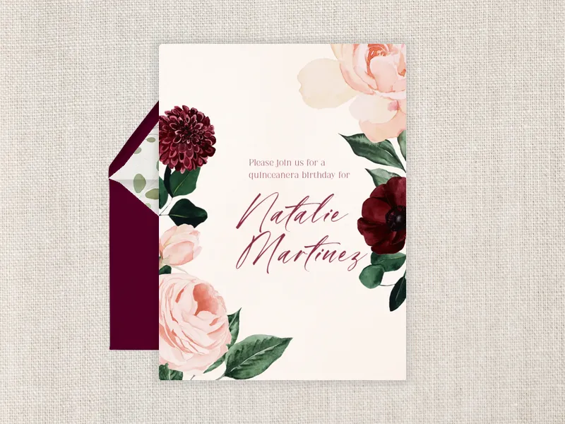 Blush & Burgundy Blooms Invitation premium template design