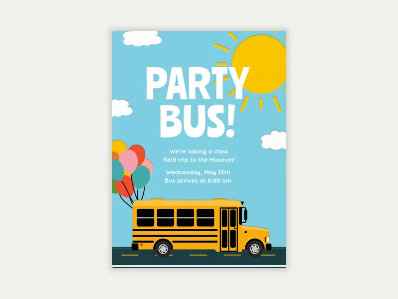 Party School Bus Invitation free template design