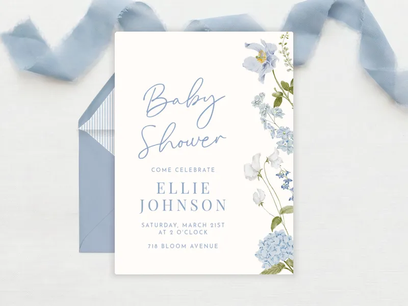 Blue Hydrangea Invitation premium template design