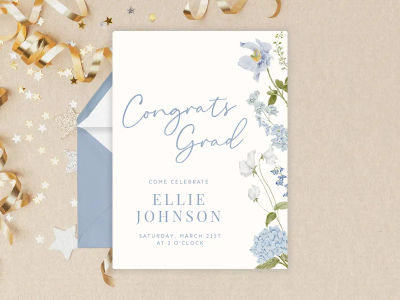 Blue Hydrangea Invitation premium template design