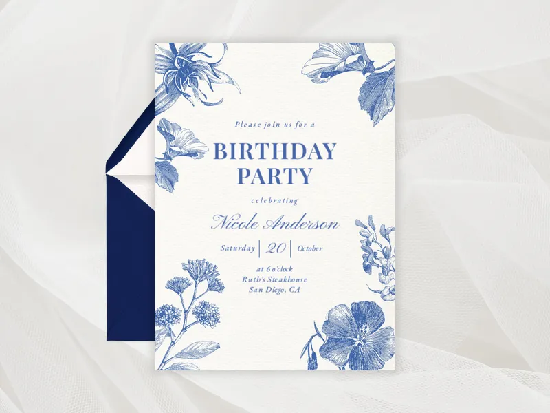 China Blue Floral Motif Invitation premium template design