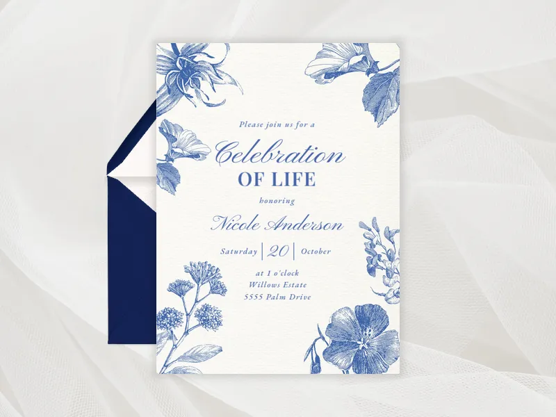 China Blue Floral Motif Invitation premium template design
