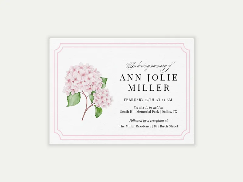Delicate Hydrangea Sprig - funeral_memorial_service - Invitation