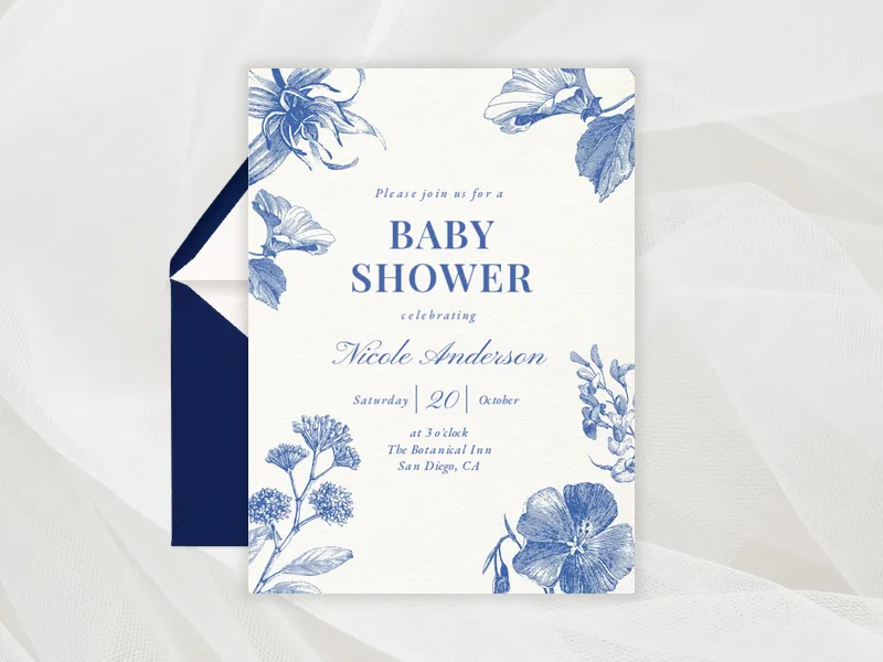 China Blue Floral Motif Invitation premium template design