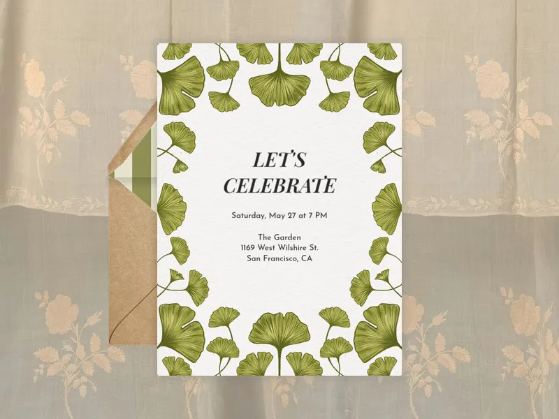 Green Ginkgo Leaves Invitation premium template design
