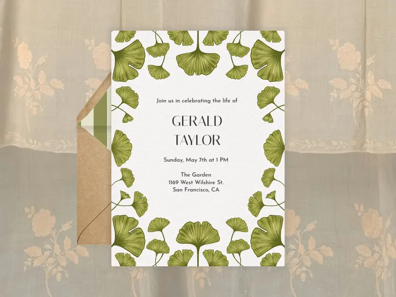 Green Ginkgo Leaves Invitation premium template design