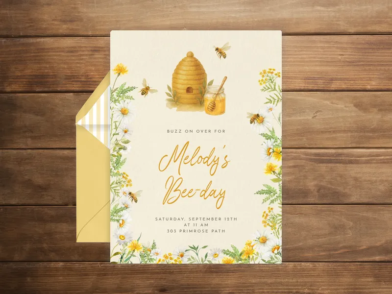 Buzzy Bee Invitation premium template design