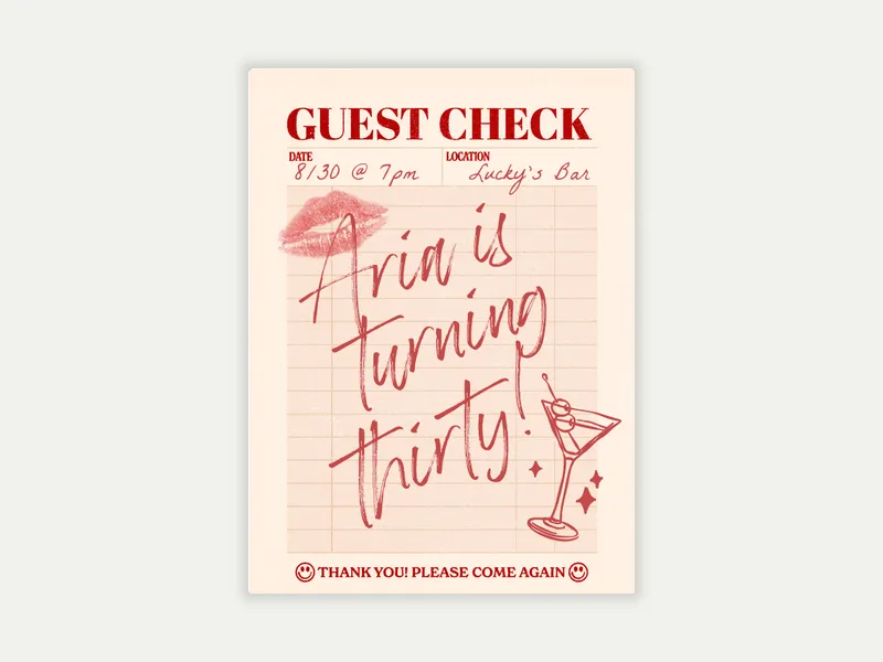 Check, Please Invitation free template design