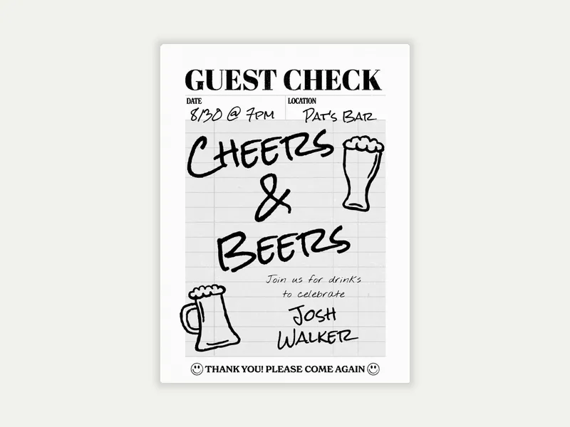 Check, Please Invitation free template design